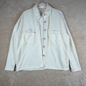 BKE Buckle Boyfriend Oversized Ribbed Textured Long Sleeve Shacket Cream Size S